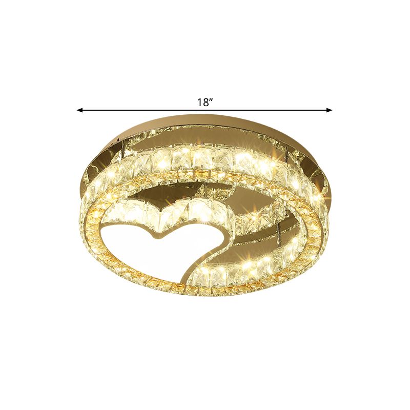 Bloques de cristal transparentes Lámpara de techo de acero inoxidable LED moderno de semi descarga con diseño de corazón, 18 "/19.5" de ancho