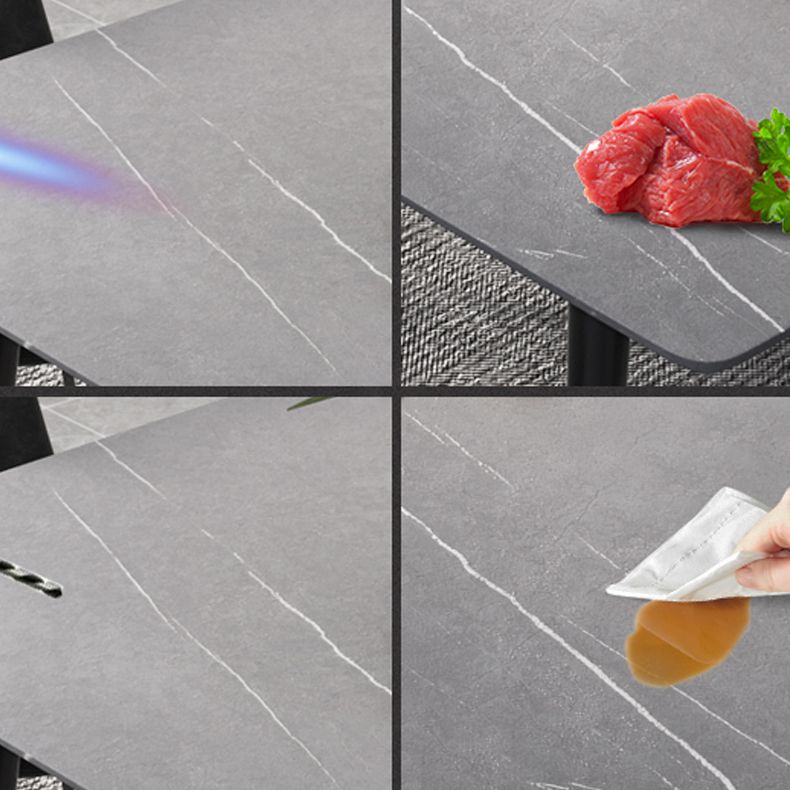 52" Round Sintered Stone Top Table Extendable 4 Legs Dining Table, Metal in Black