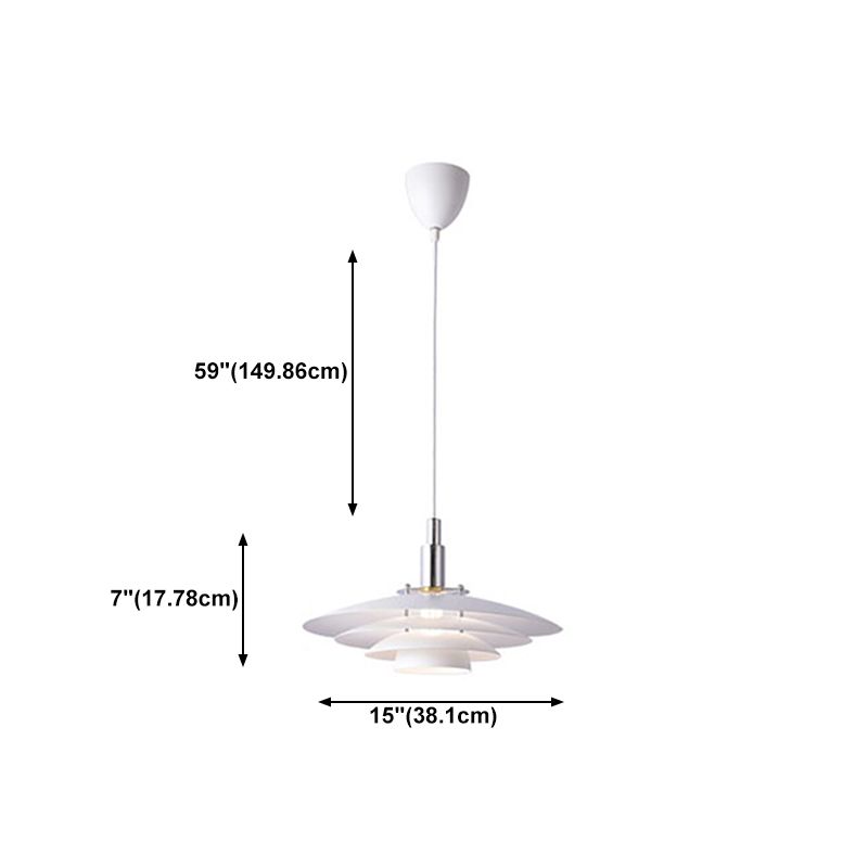 Modern Style Pendant Light Layered White Metal Hanging Lamp for Restaurant Bedroom