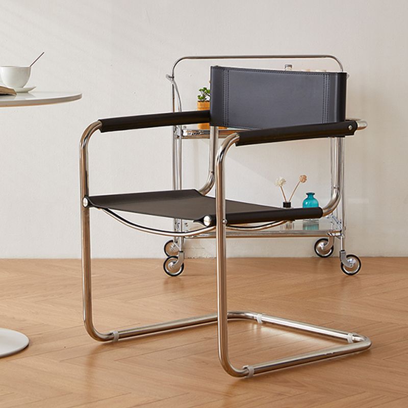 Modern Dining Accent Chair Faux Leather and Metal Dining Arm Chair