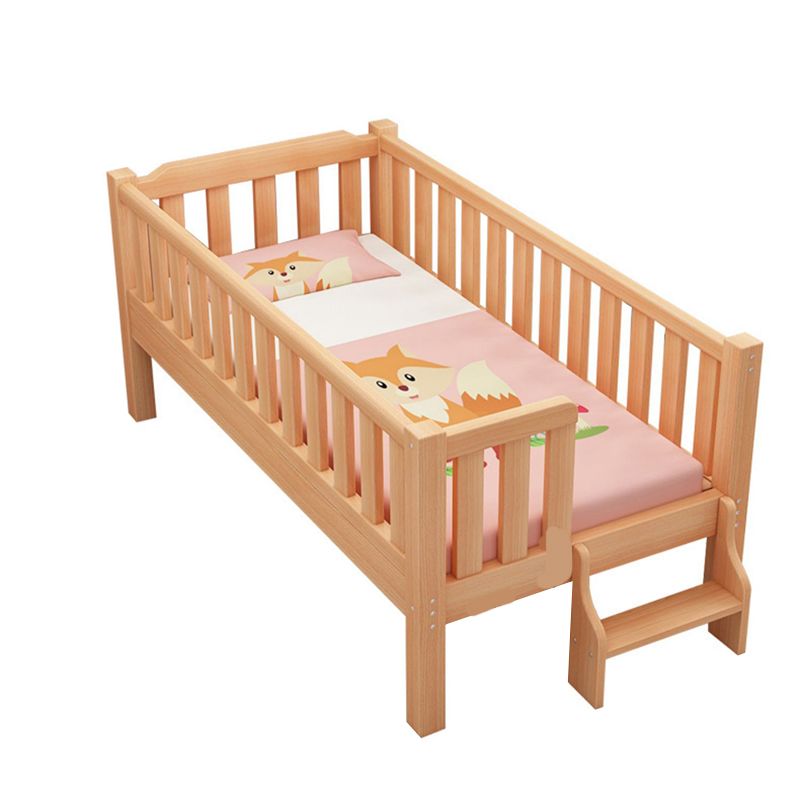 Contemporary Nursery Crib with Guardrail in Natural Beech Wood