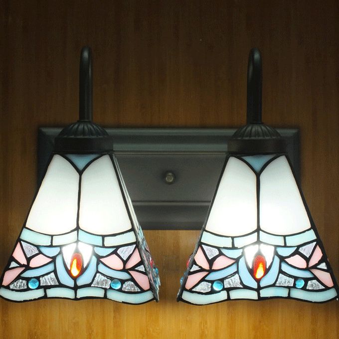 Mediterranean Style Vanity Wall Light Metal Arm Tiffany Vanity Light for Corridor Bathroom
