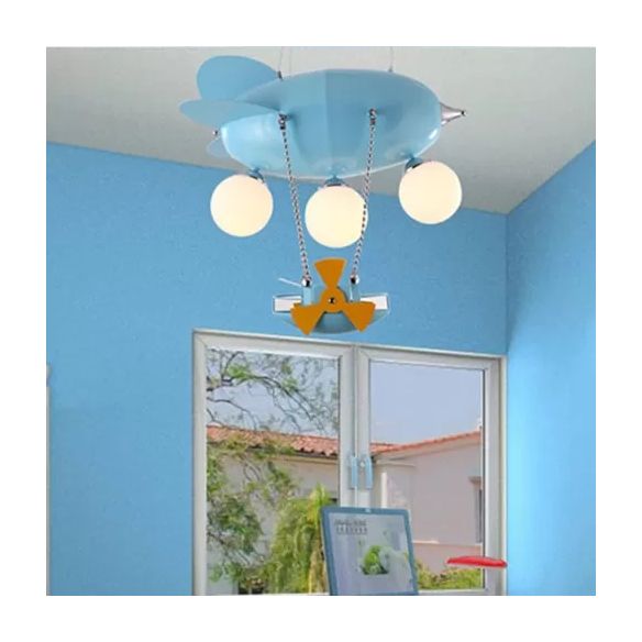 Kids Airplane Pendant Light 3 têtes Chandelier en métal avec navire en bleu pour garçons chambre