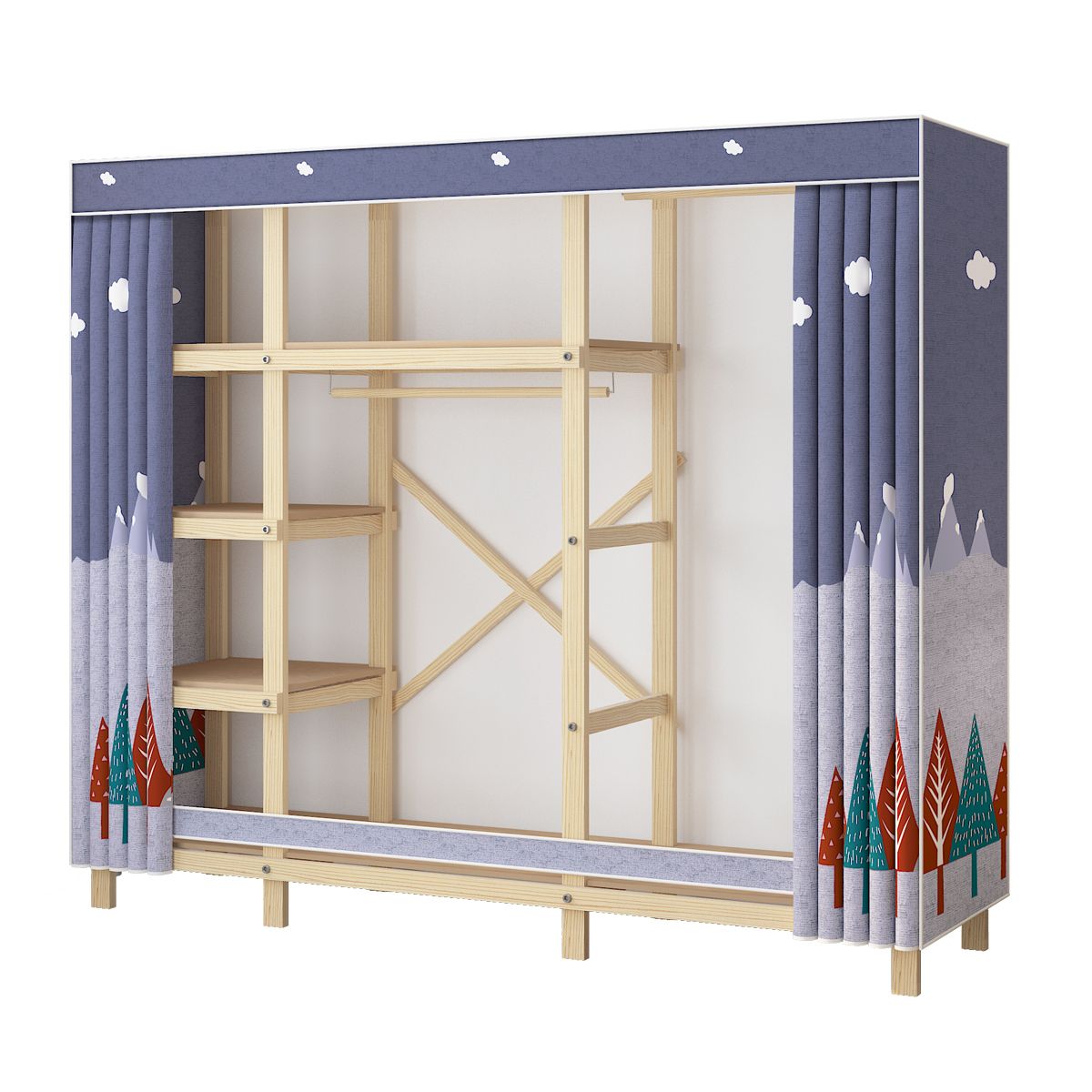 Contemporary Style Wardrobe Pine Solid Wood 1-Door Wardrobe Closet for Bedroom