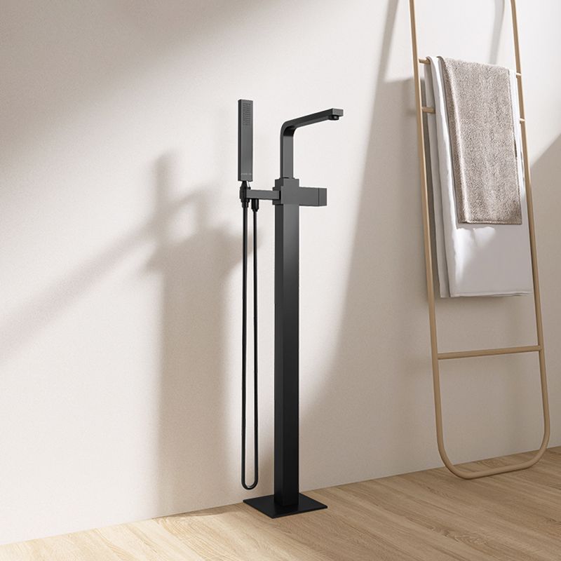 Floor Mounted Copper Freestanding Tub Filler High Arc Tub Filler Trim with Hand Shower