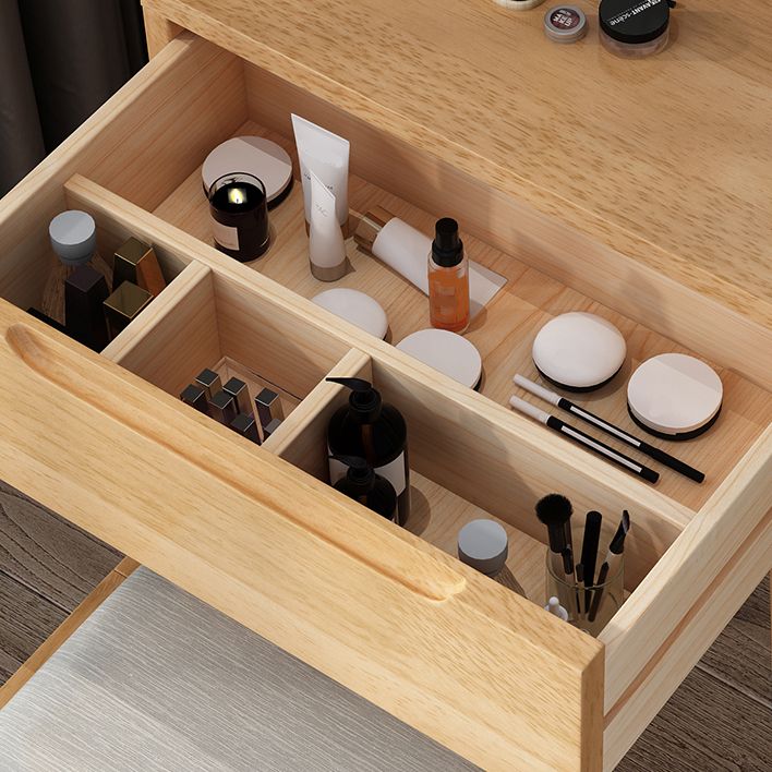 Scandinavian Makeup Vanity Desk Table in White and Brown for Bedroom