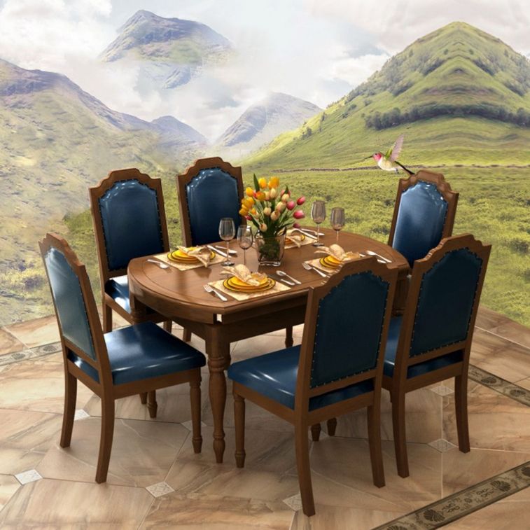 7 Piece Dining Room Table and Chair Set Solid Wood Table Dining Room Set