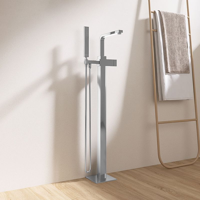 Floor Mounted Copper Freestanding Tub Filler High Arc Tub Filler Trim with Hand Shower