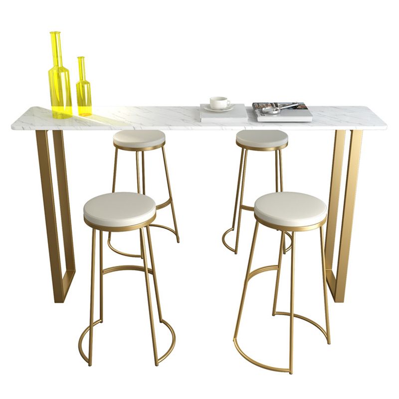 Glam Style Rectangle Bar Table Faux Marble Bar Height Table with Sled Base