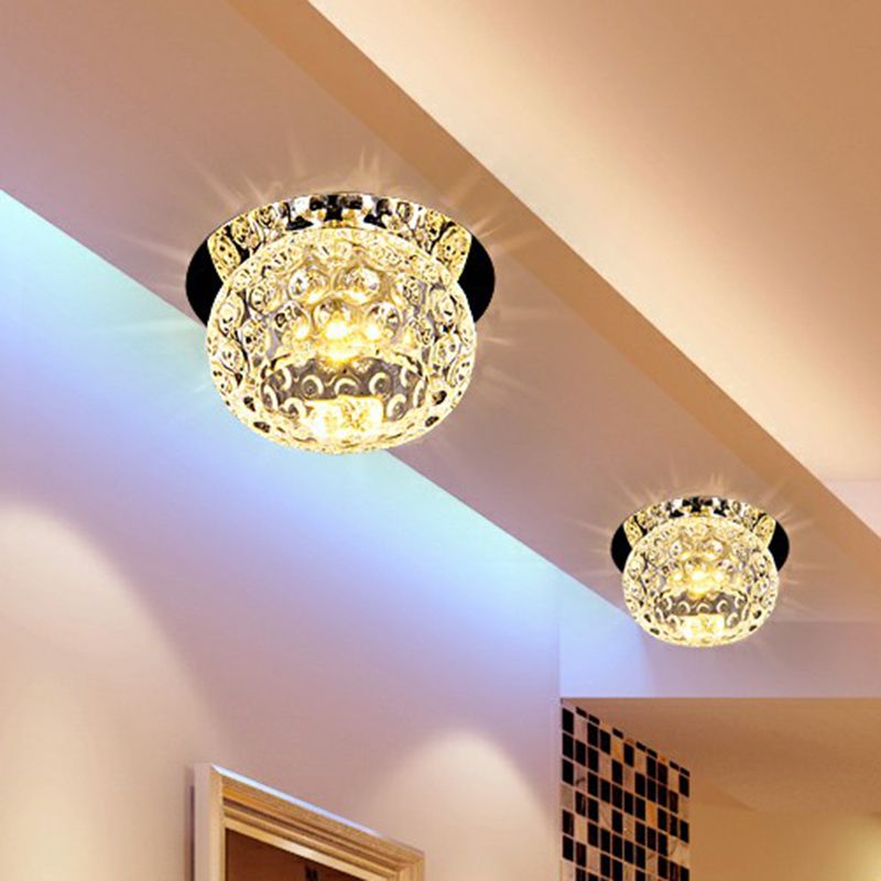Clear Dome Ceiling Mounted Light Simple Dimpled Crystal LED Flush Mount Spotlight for Corridor
