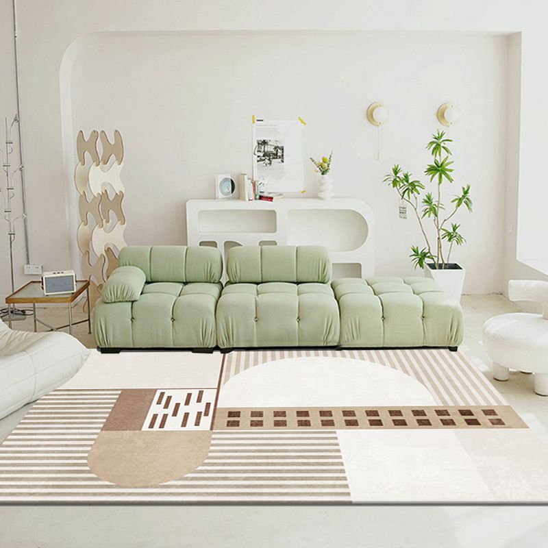 Contemporary Polyester Carpet Color Block Rug Stain Resistant Area Rug for Living Room