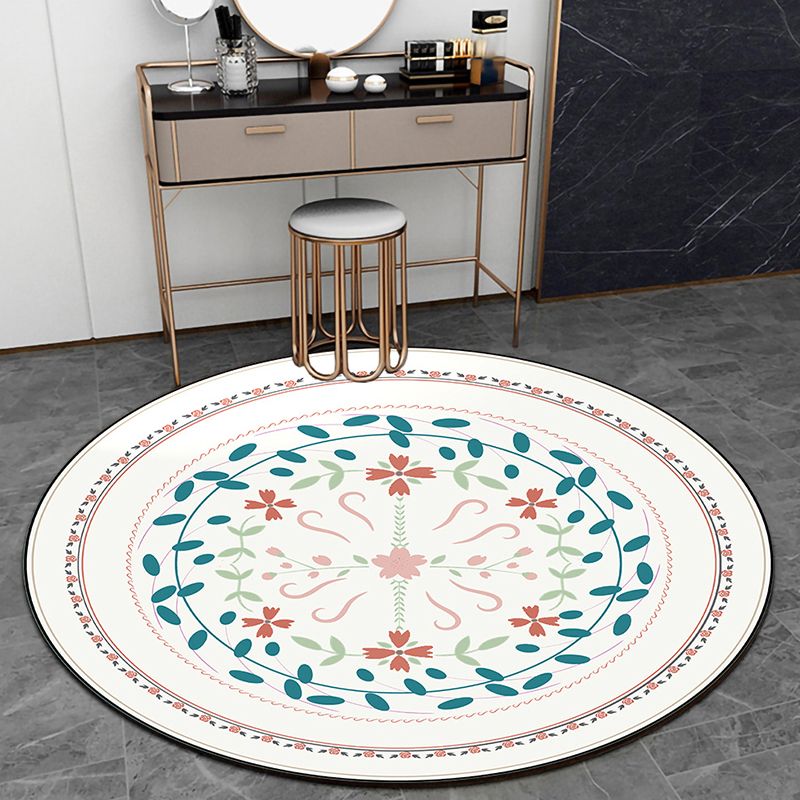 Fresh Modern Round Rug Simplicity Floral Print Rug Polyester Non-Slip Backing Rug for Home Decor