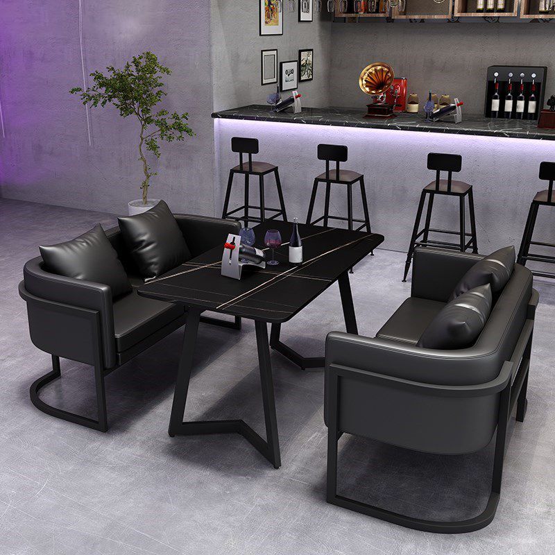 Black Sintered Stone Dining Table Industrial Metal Base Dining Table