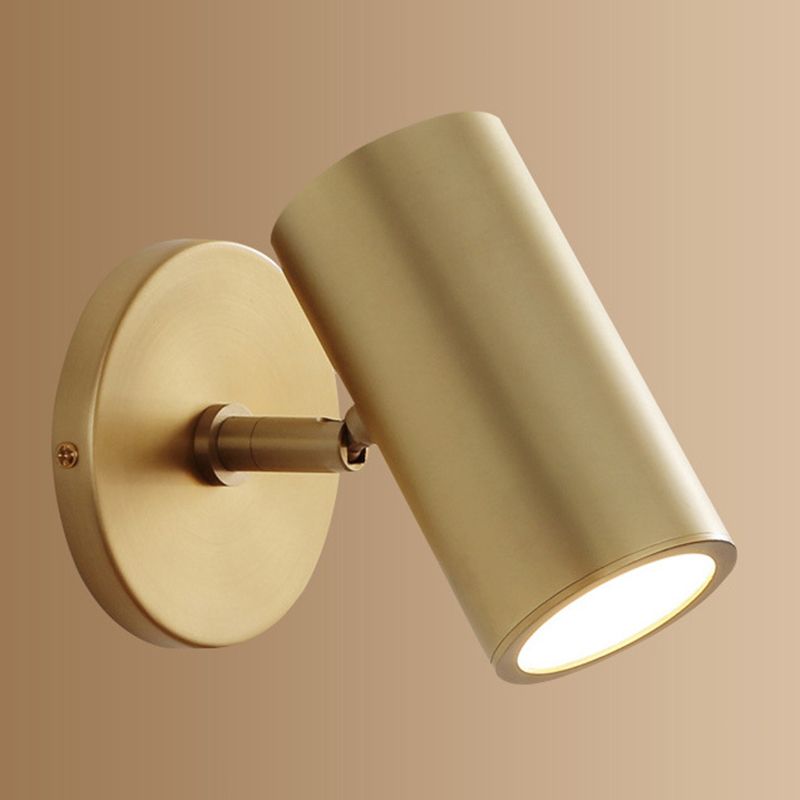 Modern Brass Wall Light Cylinder 6" High Reading Wall Sconce in Gold for Bedroom