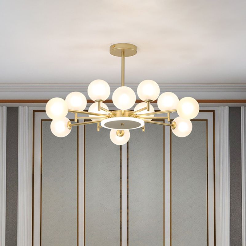 Black/Gold Starburst Chandelier Contemporary 12/16-Head Opal Frosted/Clear Glass Suspension Lighting for Living Room