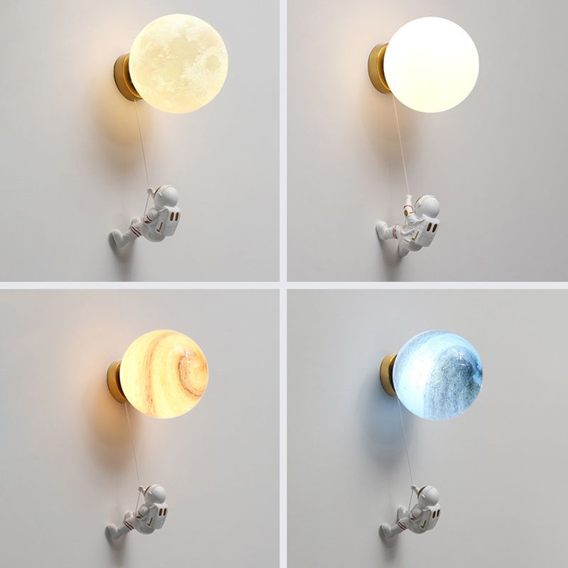 Kids Glass Wall Lamp Astronaut Wall Sconce Lighting for Nursery Room