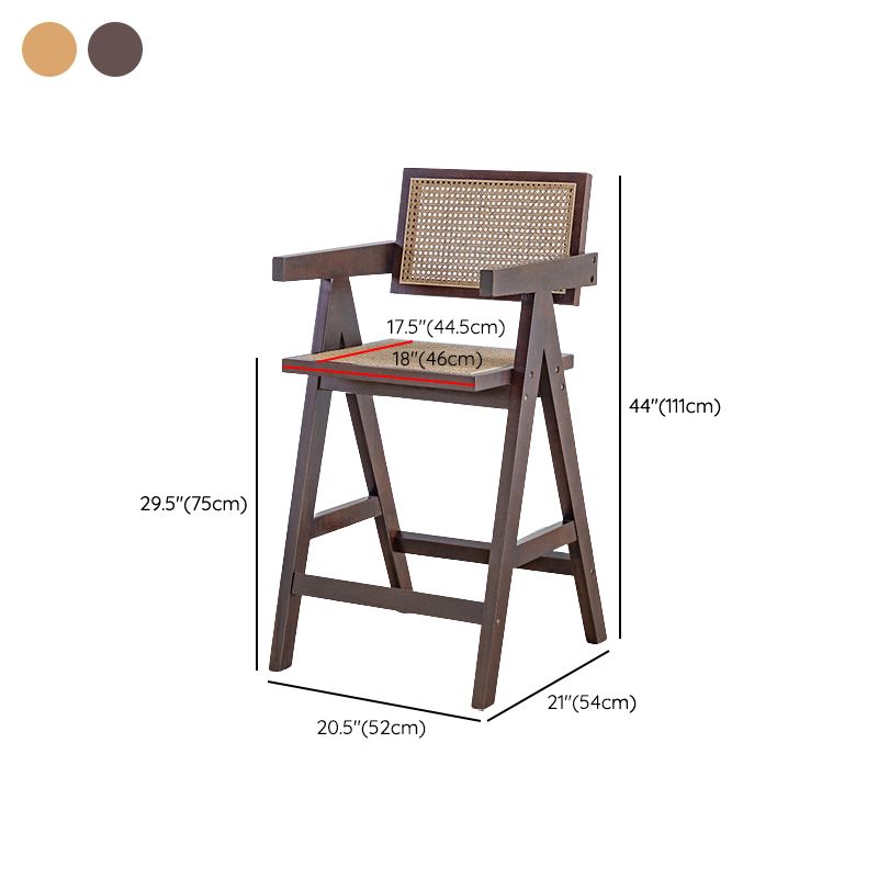 Contemporary Low Back Solid Wood Armed Bar Stool with Footrest