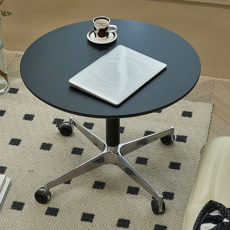 Modern Round Dining Table Wooden Tabletop with Metal Pedestal Base