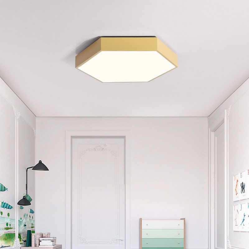 Plafonnier LED en forme d'hexagone moderne en fer macaron, 1 lumière, encastré pour chambre à coucher