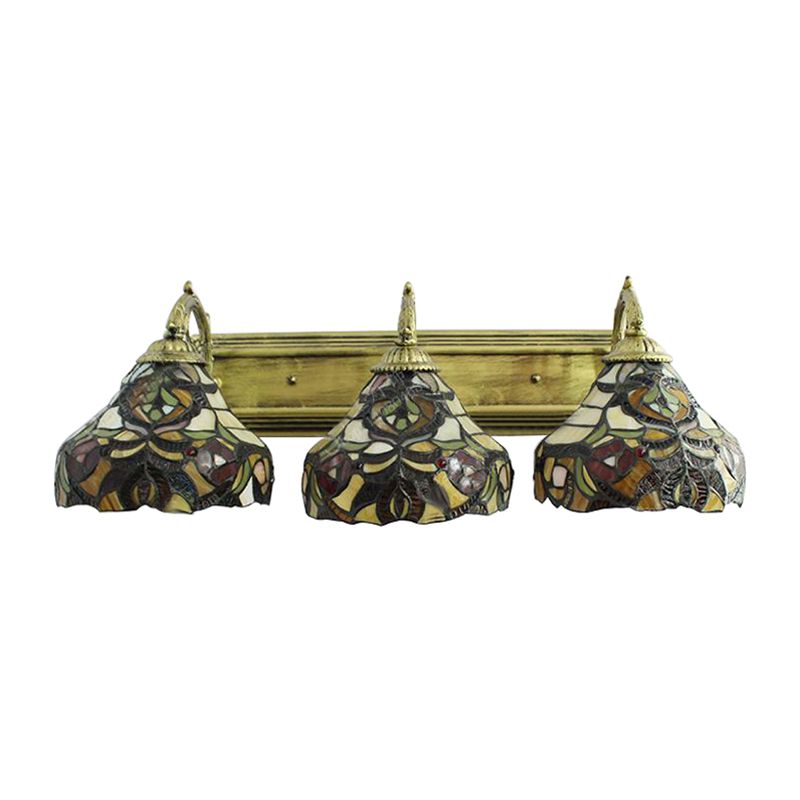 Stained Glass Flower Wall Sconces 3 Lights Tiffany Rustic Wall Lamp in Brass for Hotel