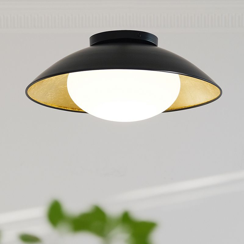 Dome Shape Glass Flush Light Modern Style 1 Light Flush Mount Ceiling Lights in Black