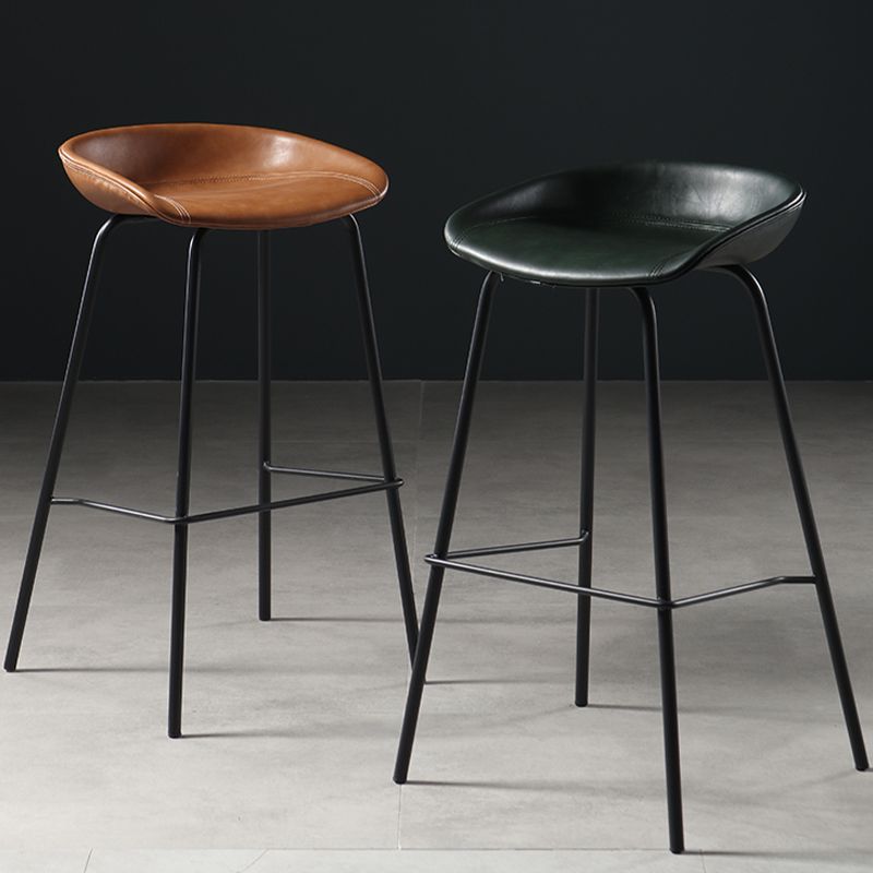 Contemporary Faux Leather Low Back Bucket Bar Stools with Metal Base