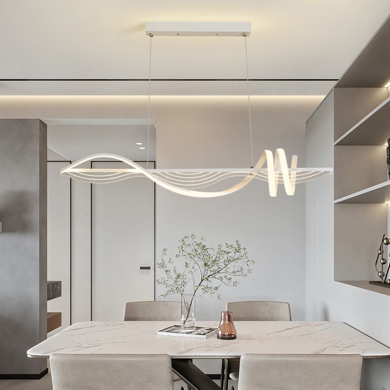 Strip Shape Island Lamp LED Island Hanging Lamp with Silica Gel Shade for Dining Room