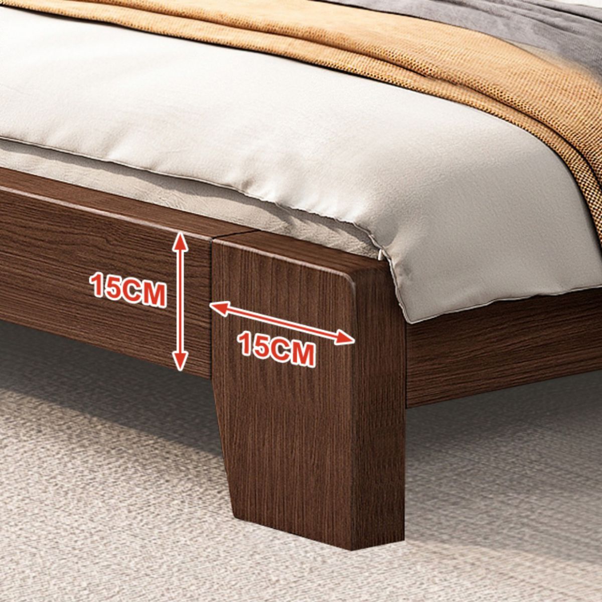 Modern 31.49" H Solid Wood Standard Bed in Brown with Rectangle Headboard