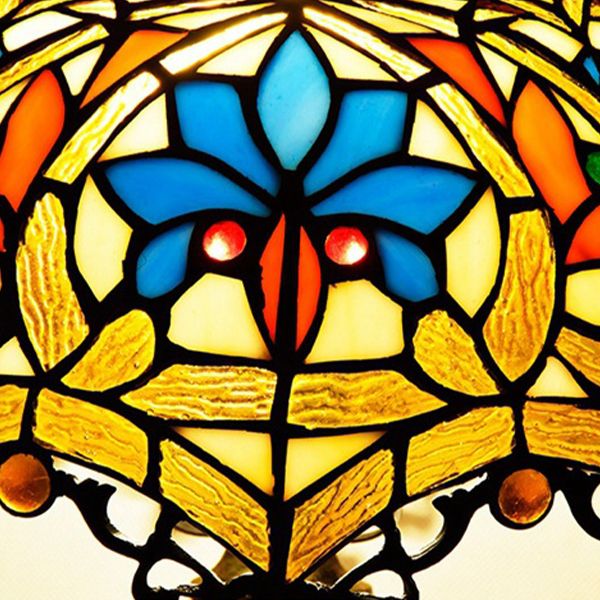 Lampada da comtore a forma di ciotola macchiata in vetro in stile tiffany leggero in multicolori