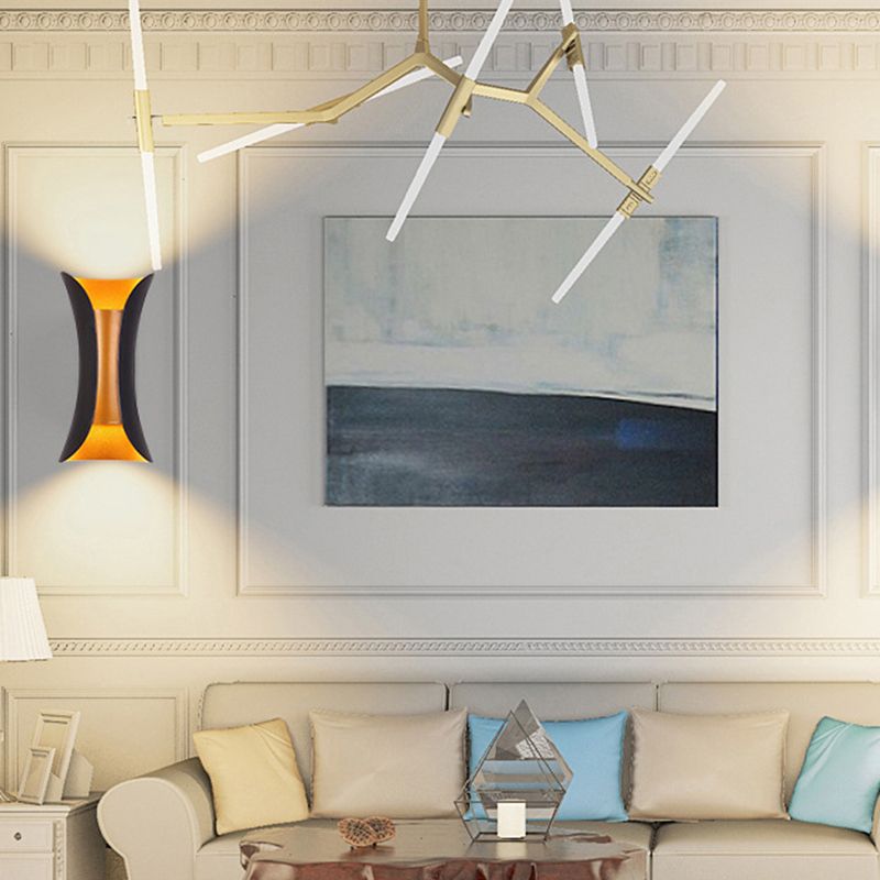 Lámpara de luz de pared curva de aluminio estilo moderno de 2 luces lámpara en blanco y negro