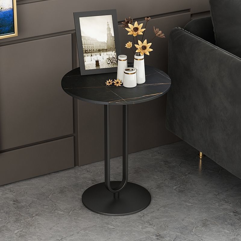 Modern Style Slate Top Metal Base White/black Round Side Table