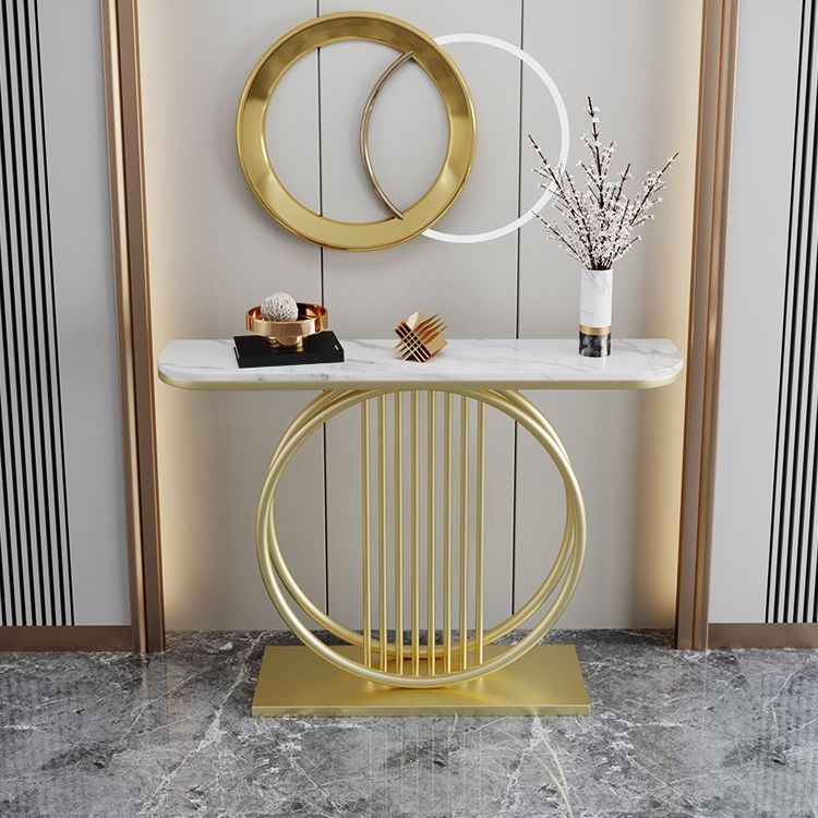 Half Moon Console Accent Table Antique Finish Console Sofa Table in Stone