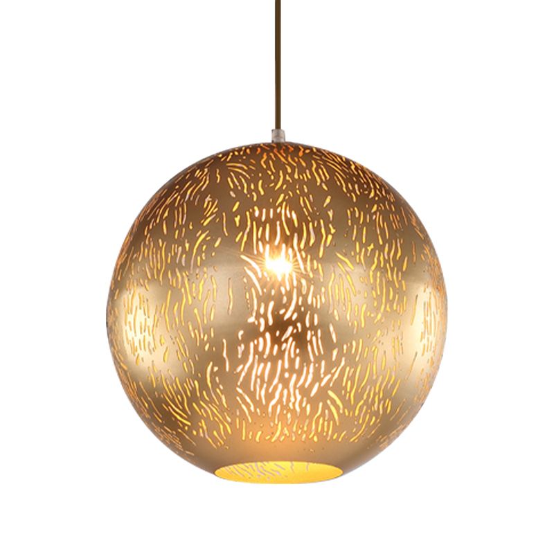 Globe Metallic Hanging Lighting Art Deco 1 Head Living Room Ceiling Pendant Lamp in Black/Silver/Brass