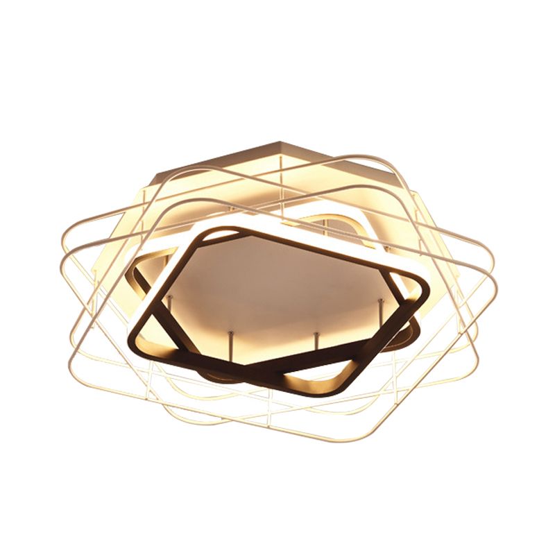 Acrylic Square Frame Flush Mount Lamp Modernist 20.5"/25" Wide Black/White LED Ceiling Fixture with Cage for Office in Warm/White Light