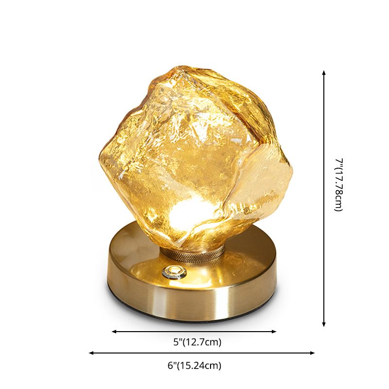 Lampada da tavolo in vetro a forma di roccia Lampada da comodino moderna con finitura dorata a 1 luce