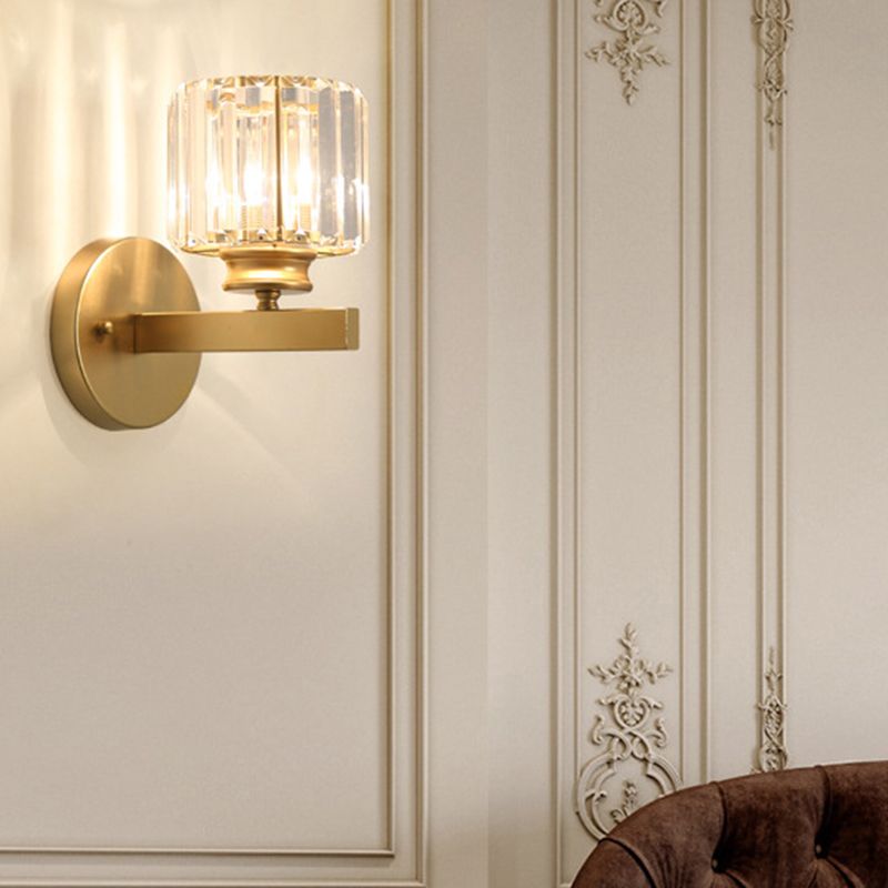 1 Light Geometric Wall Mounted Lamp Simplicity Crystal in Black/Gold