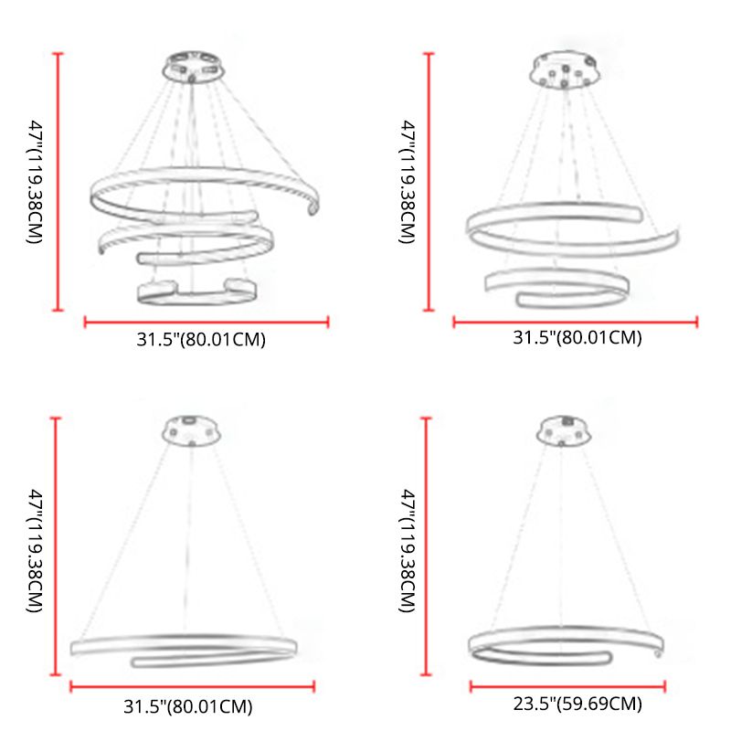 Luz de colgante de colgante de metal LED de estilo moderno de lámpara en forma de C en forma de C