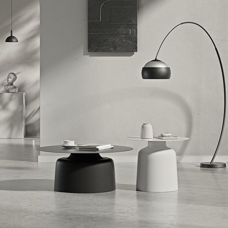 15.7"/18.5"Tall Iron Pedestal White / Black Round Coffee Table