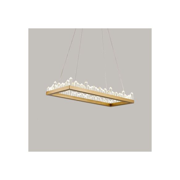 Contemporary Rectangular Pendant Ceiling Light Crystal Accent Gold LED Ceiling Chandelier in Warm/White Light, 21.5"/31.5"/39" Wide