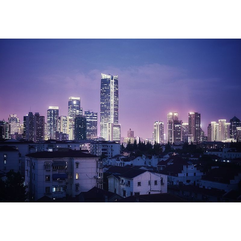 Modern City Building View Mural in Dark Color for Sitting Room ,Personalized Size