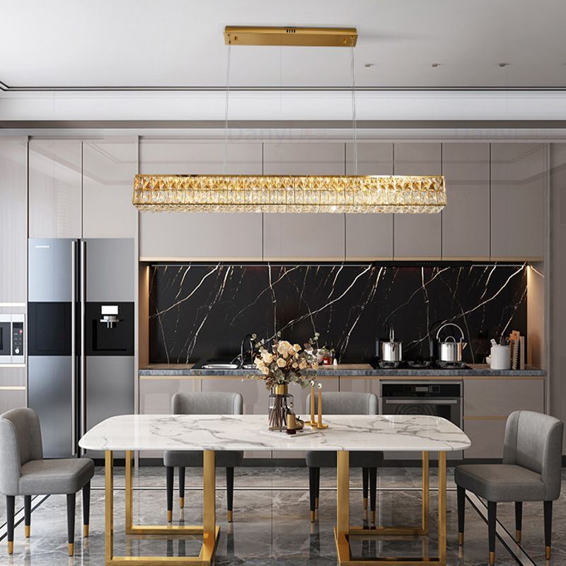 Crystal Linear Island Lighting Fixture Simplicity for Dining Room
