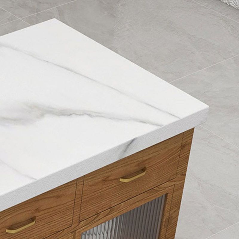 Dining Room Rectangular Prep Table Kitchen Island with Storage Cabinet