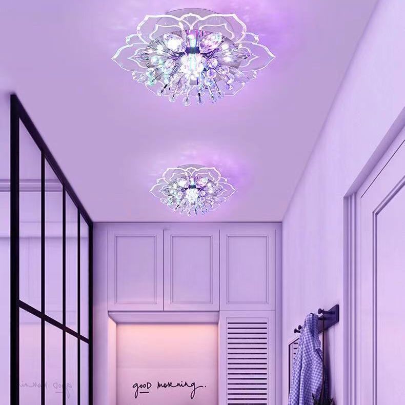 Flower-shaded Flush Mount Ceiling Light Fixture Modern Crystal Flushmount Recessed Lighting