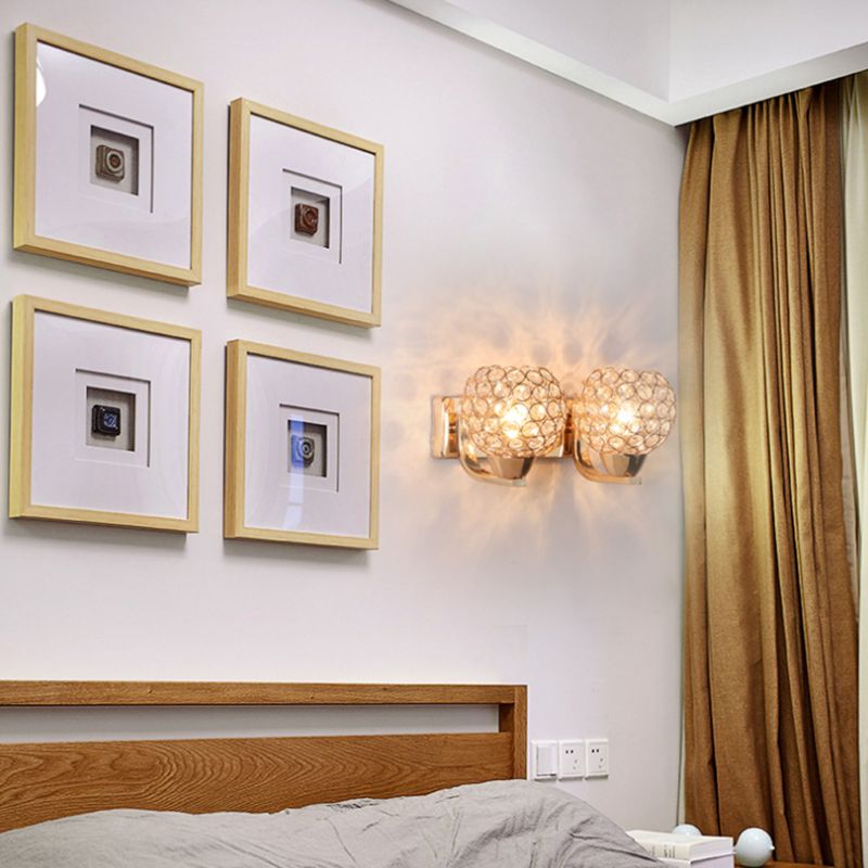 Globe Sconce Lamp Contemporary Crystal 2-Light Bedroom Wall Mount Light