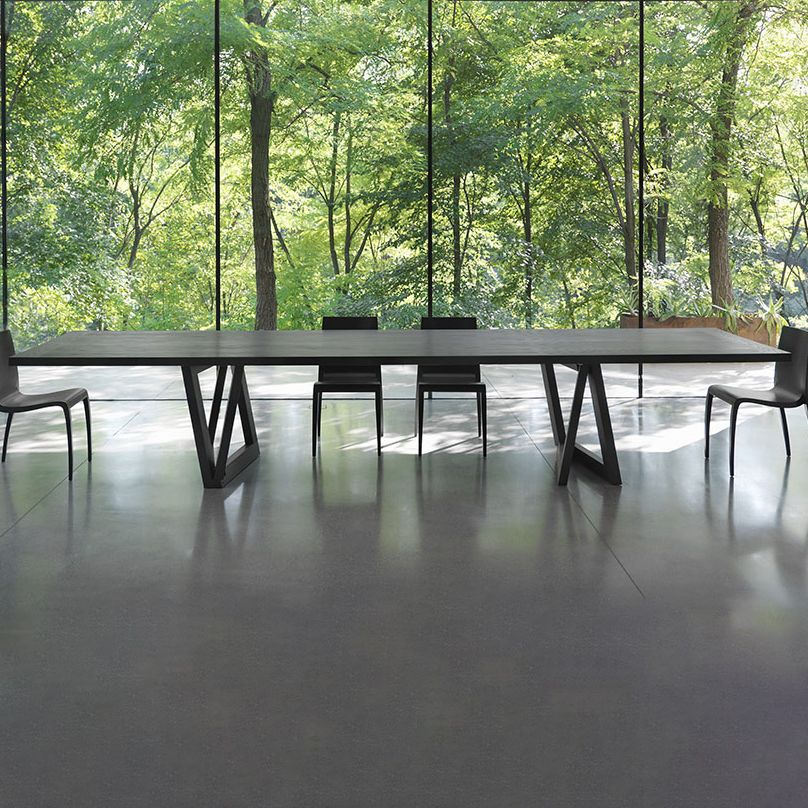 Industrial Solid Wooden Table Restaurant Rectangle Dining Table with Double Pedestal Base