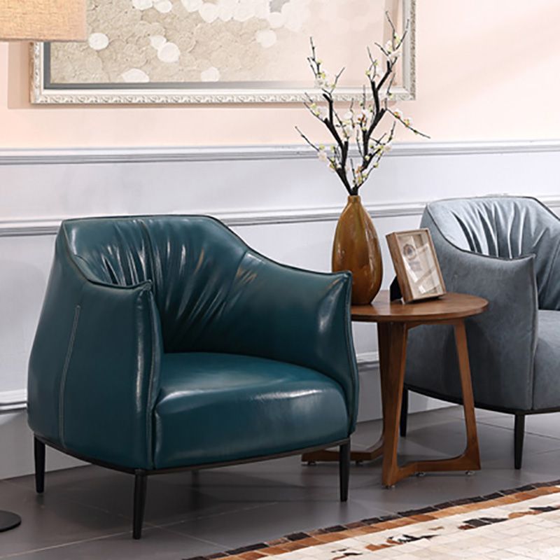 Contemporary Faux Leather Accent Chair Fixed Back Barrel Accent Chair