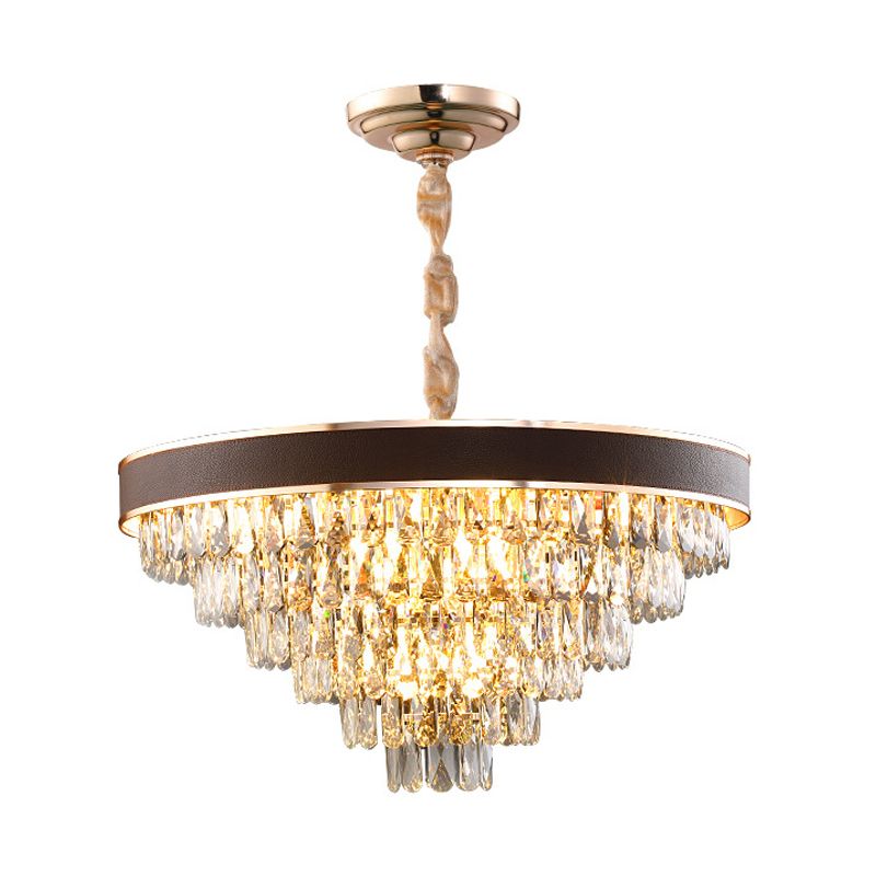 Gold 6-Tier Tapered Pendant Light Contemporary Crystal 9 Bulbs Dining Room Chandelier