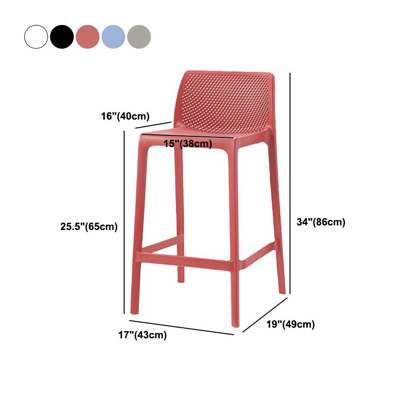 Modern Backrest Armless Counter Stool Plastic Hollowed Cafe Bar Stool with 4 Legs