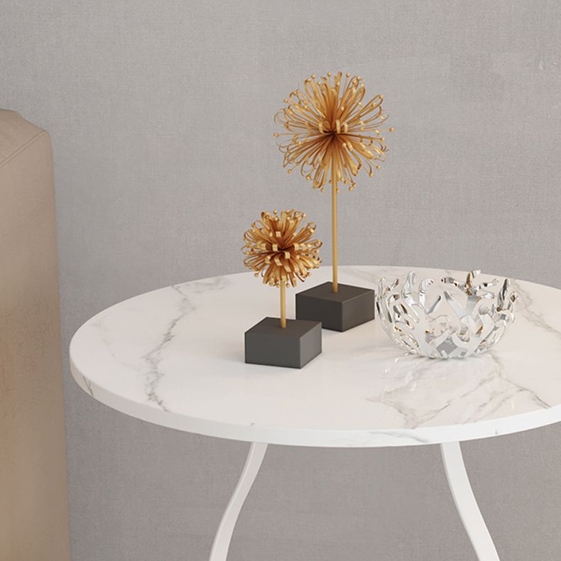 19.6" Tall Modern Round Slate Top Side Table Iron Pedestal End Table