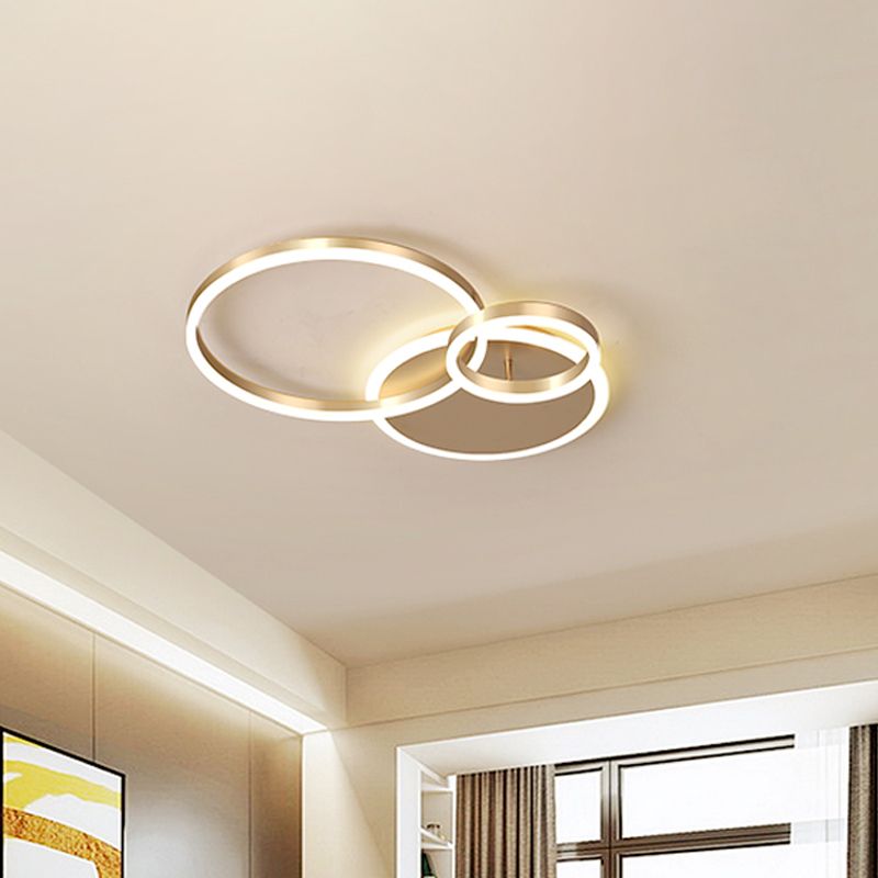 Interlocking Ring 3/5 Tiered Flushmount Metal Modern LED Semi Flush Mount Ceiling Lamp in Gold, Warm/White Light